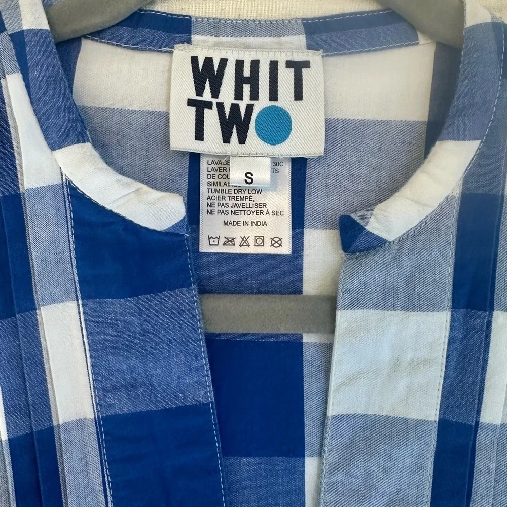 Anthropologie Whit Two Blue and White Pleated Puff Sleeve Gingham Dress - Picture 9 of 10